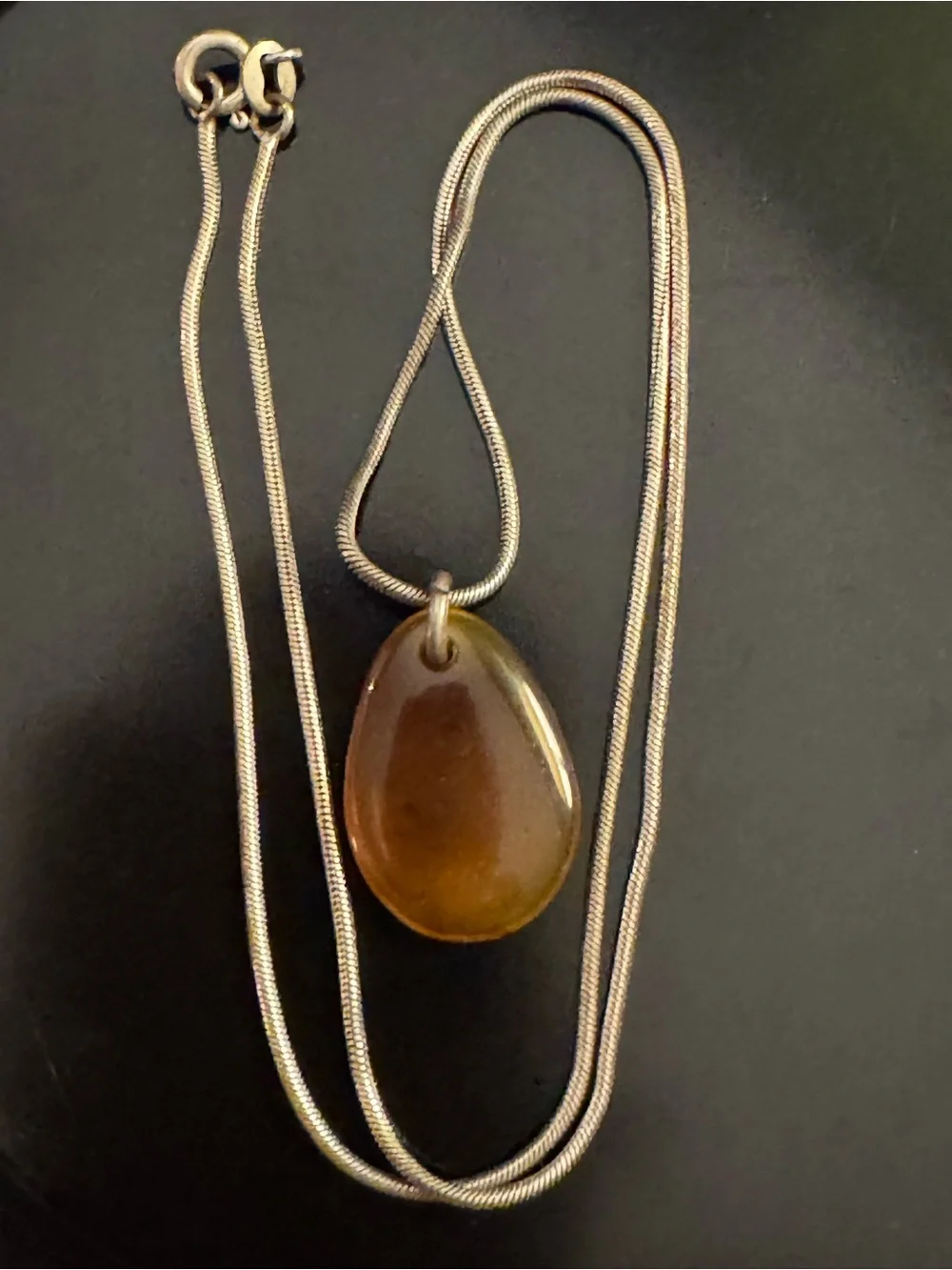 Genuine Amber Teardrop Pendant on Italian Sterling Silver Snake Chain